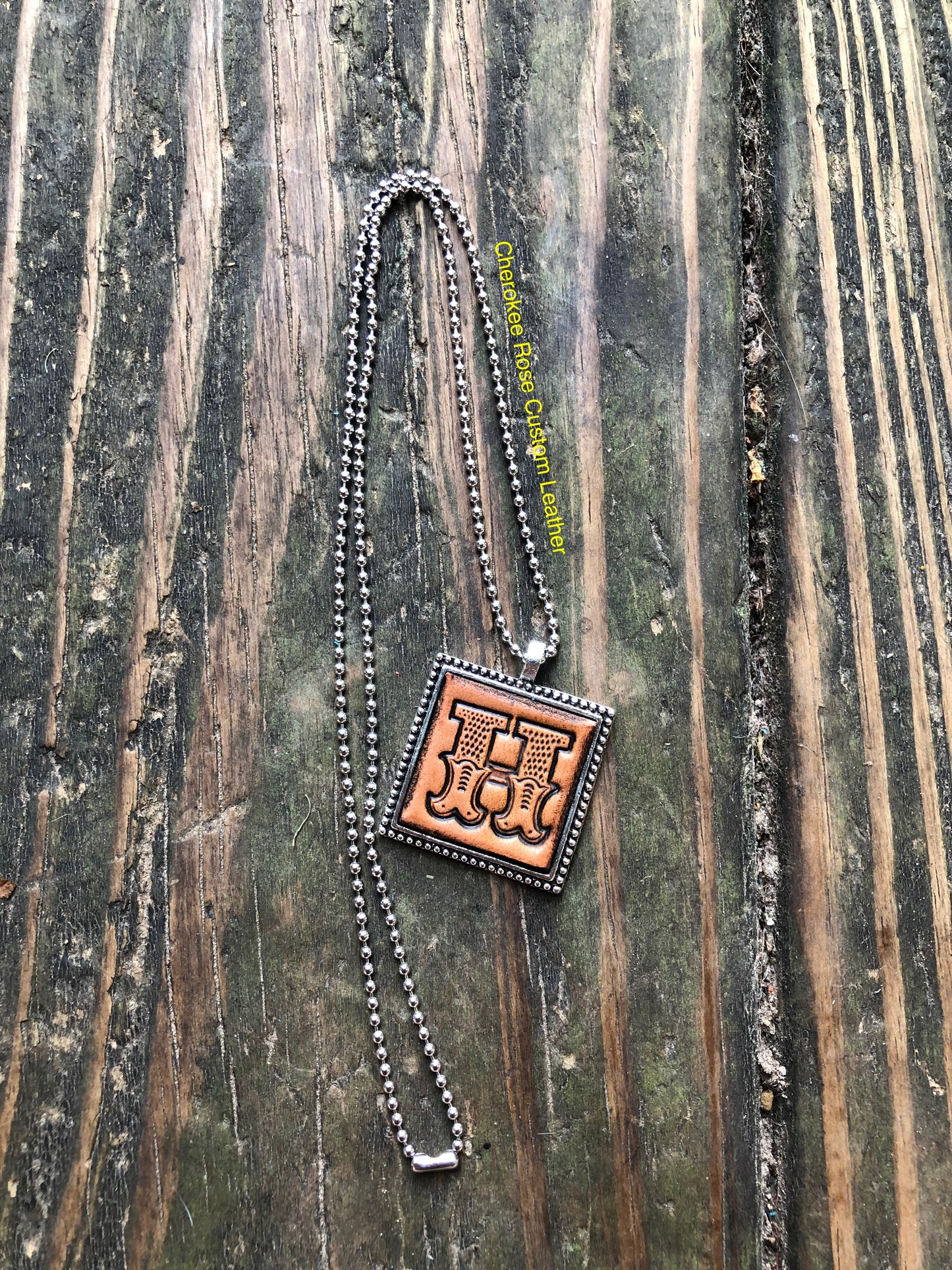 Western Block Letter 'H' Initial Leather Pendant Necklace