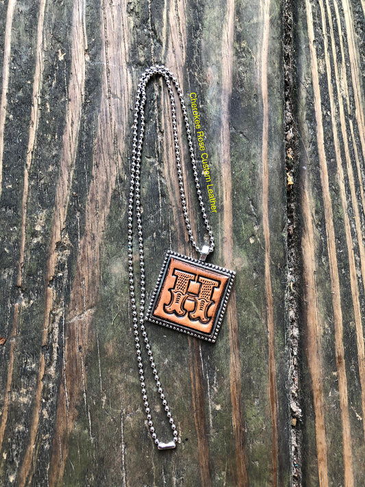 Western Block Letter 'H' Initial Leather Pendant Necklace