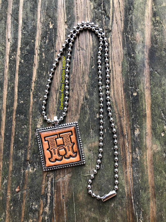 Western Block Letter 'H' Initial Leather Pendant Necklace
