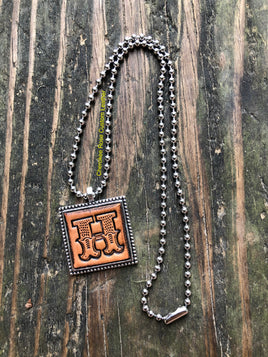 Western Block Letter 'H' Initial Leather Pendant Necklace