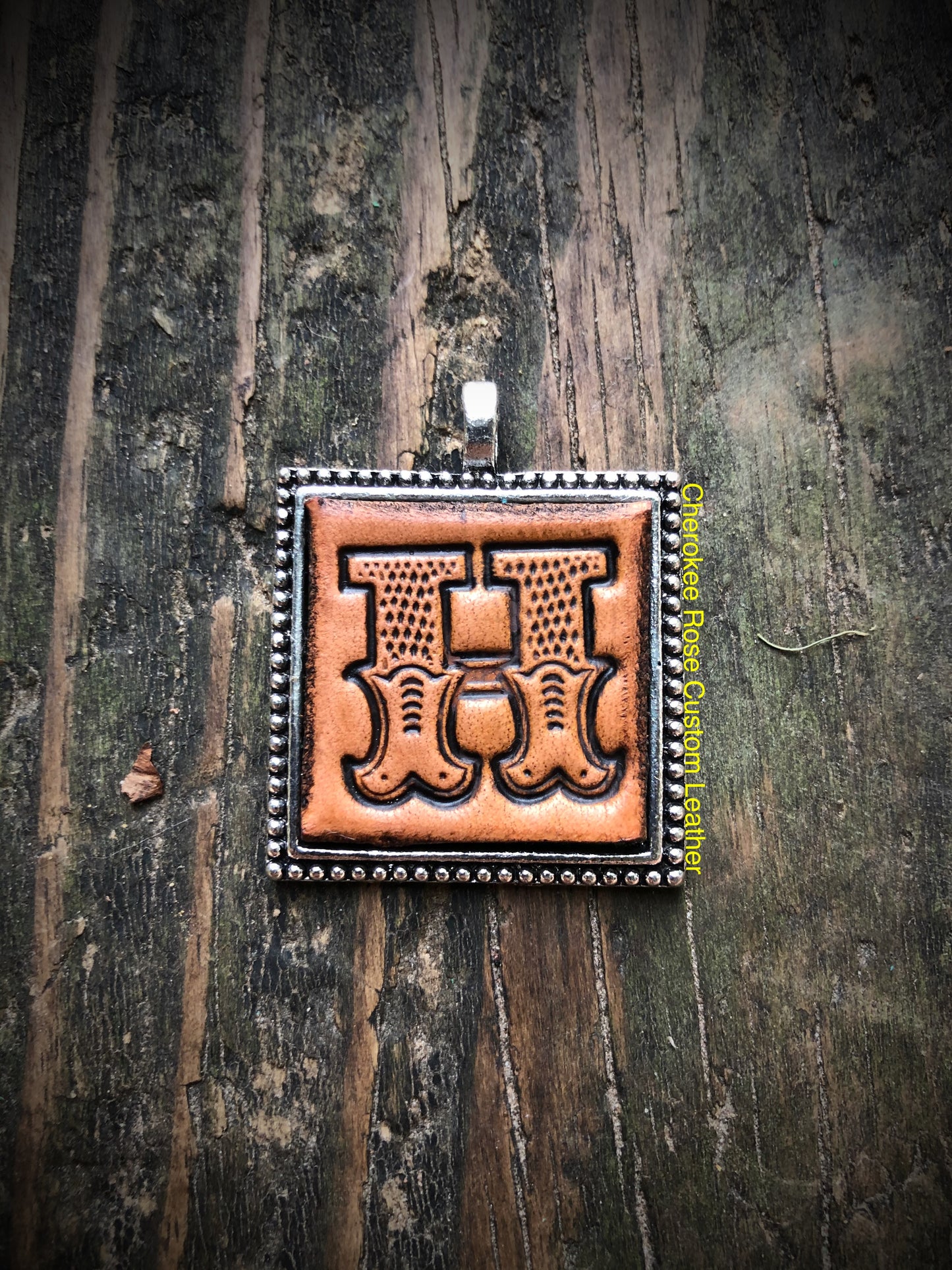 Western Block Letter 'H' Initial Leather Pendant Necklace