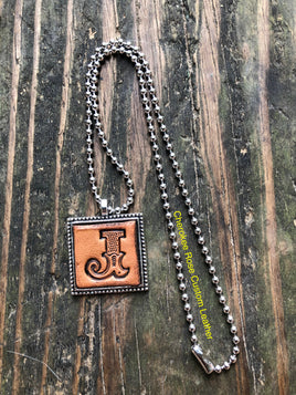 Western Block Letter 'J' Initial Leather Pendant Necklace