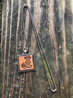 Western Block Letter 'J' Initial Leather Pendant Necklace