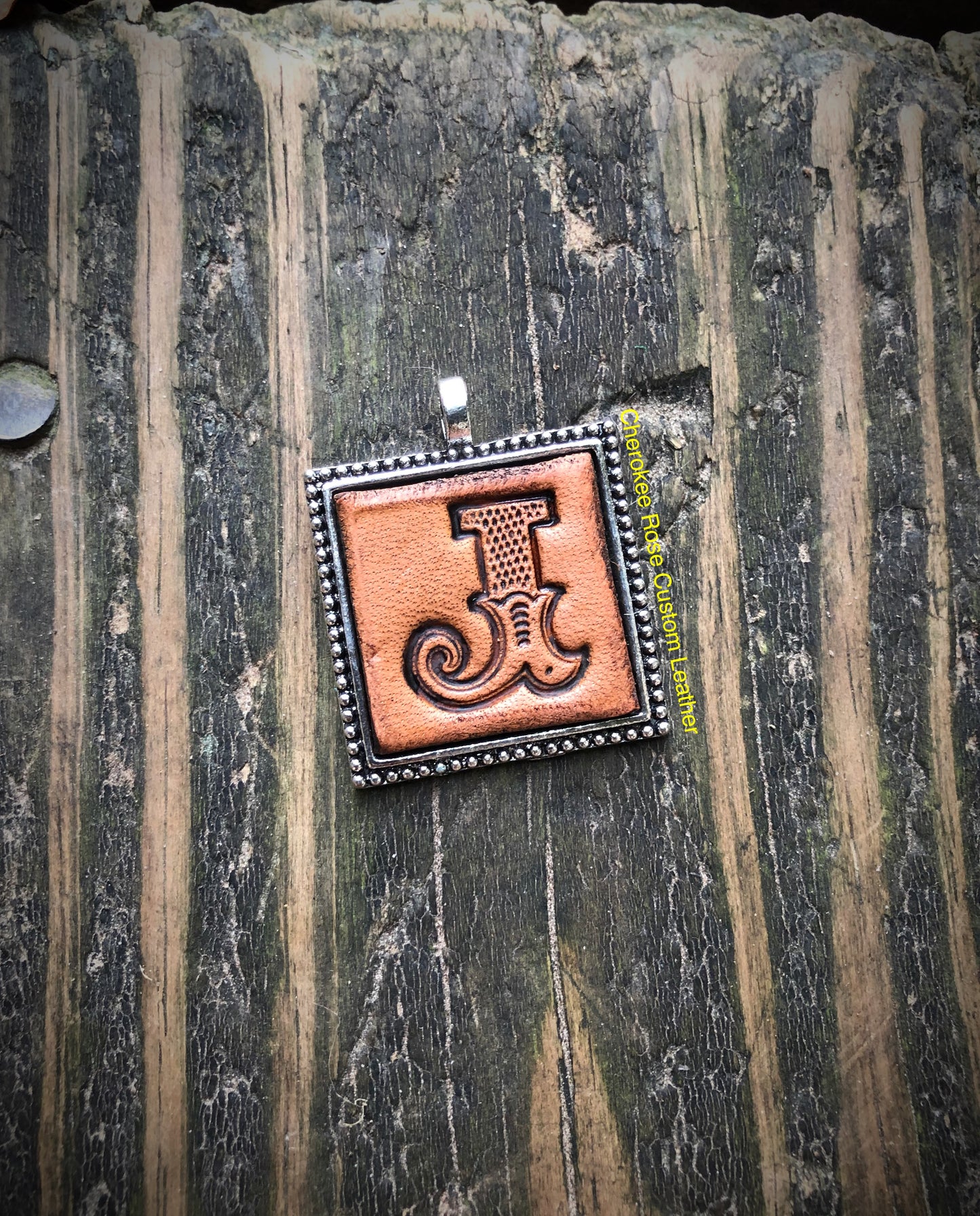 Western Block Letter 'J' Initial Leather Pendant Necklace