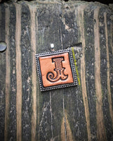 Western Block Letter 'J' Initial Leather Pendant Necklace