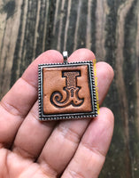 Western Block Letter 'J' Initial Leather Pendant Necklace