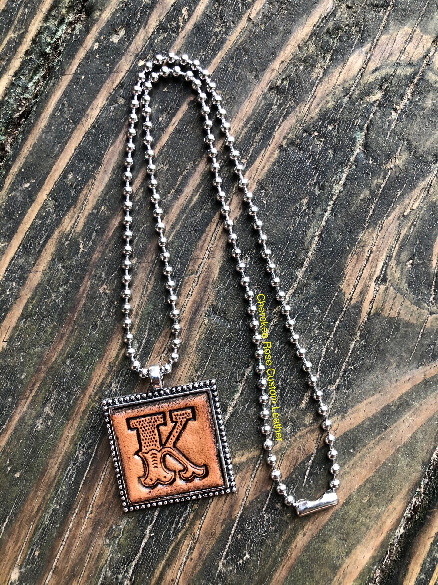 Western Block Letter 'K' Initial Leather Pendant Necklace