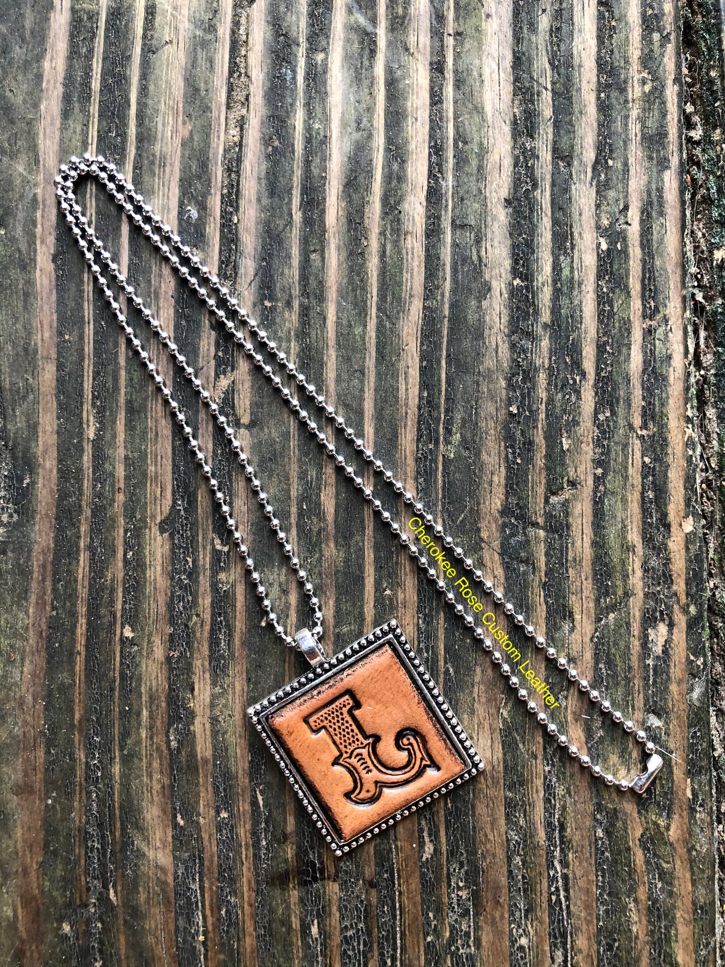 Western Block Letter 'L' Initial Leather Pendant Necklace