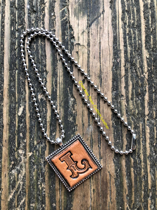 Western Block Letter 'L' Initial Leather Pendant Necklace
