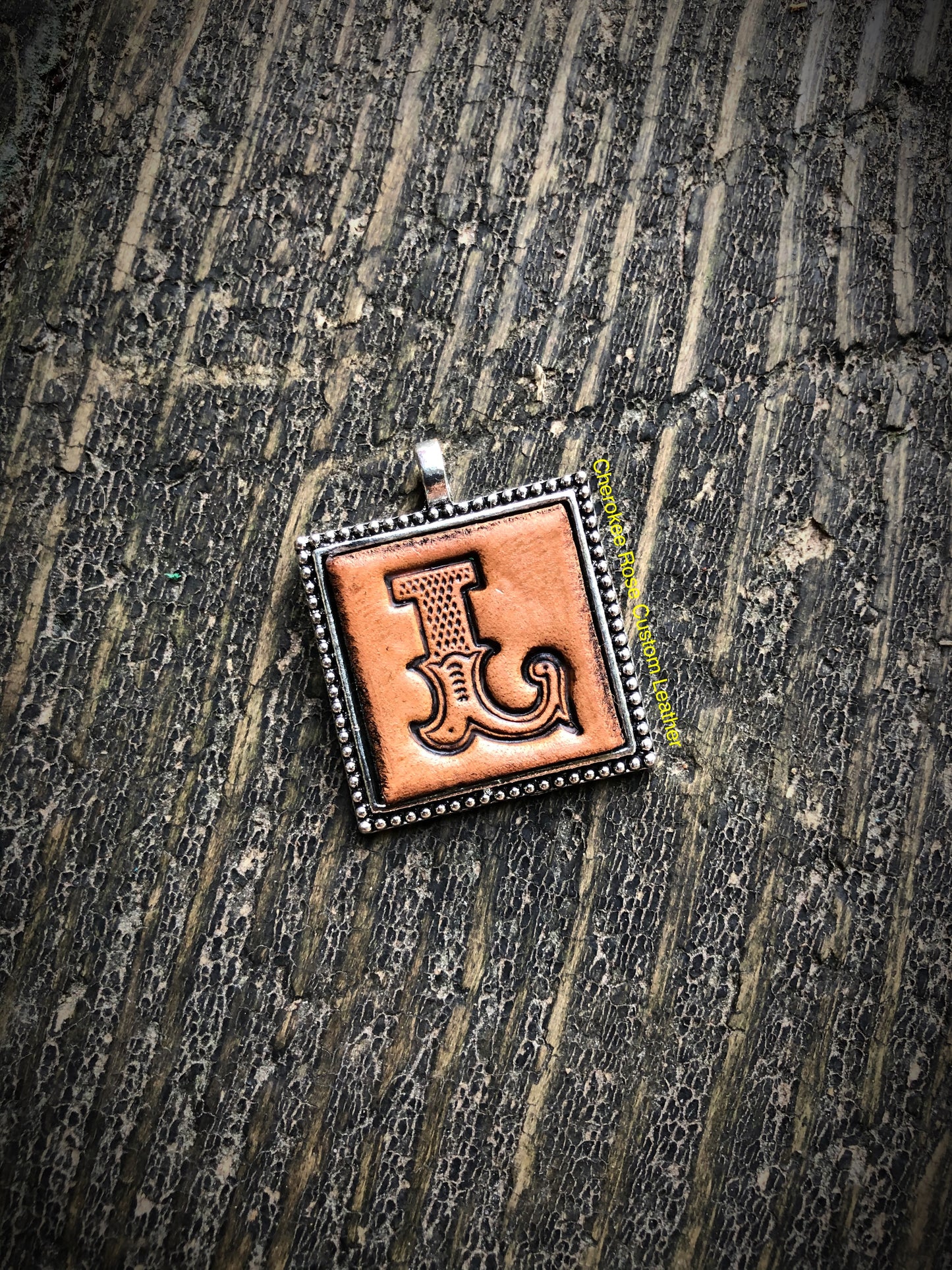 Western Block Letter 'L' Initial Leather Pendant Necklace