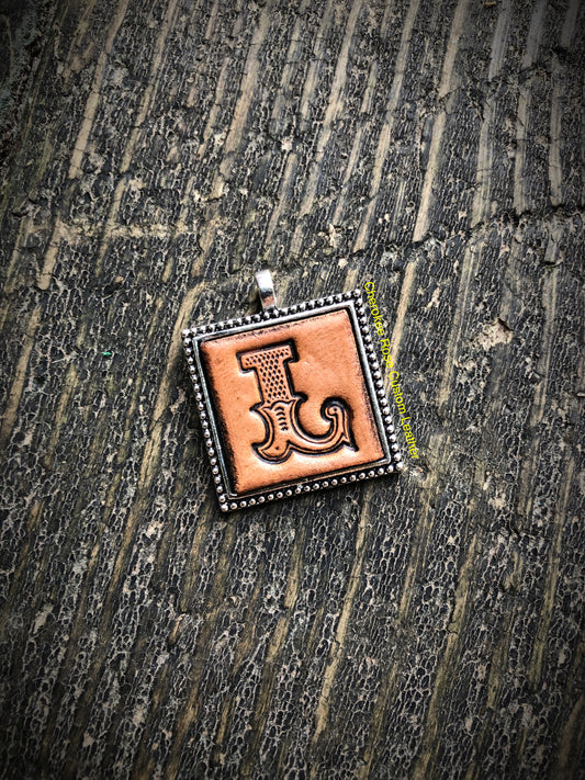 Western Block Letter 'L' Initial Leather Pendant Necklace