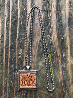 Western Block Letter 'M' Initial Leather Pendant Necklace