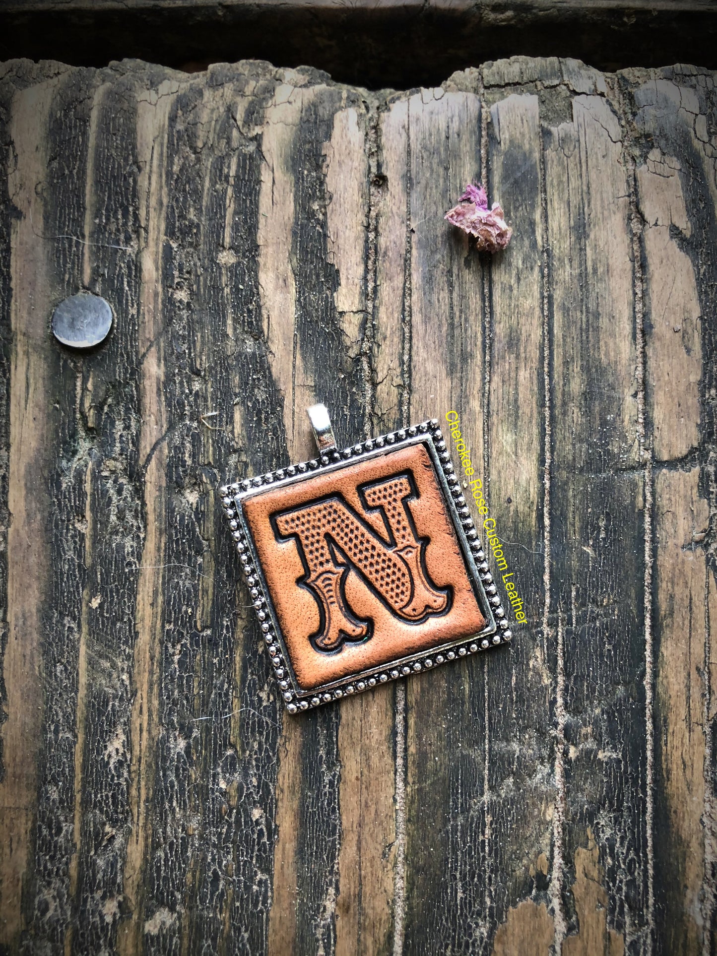 Western Block Letter 'N' Initial Leather Pendant Necklace