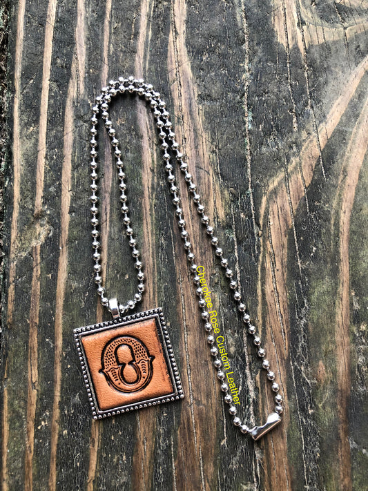 Western Block Letter 'O' Initial Leather Pendant Necklace