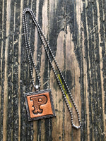 Western Block Letter 'P' Initial Leather Pendant Necklace