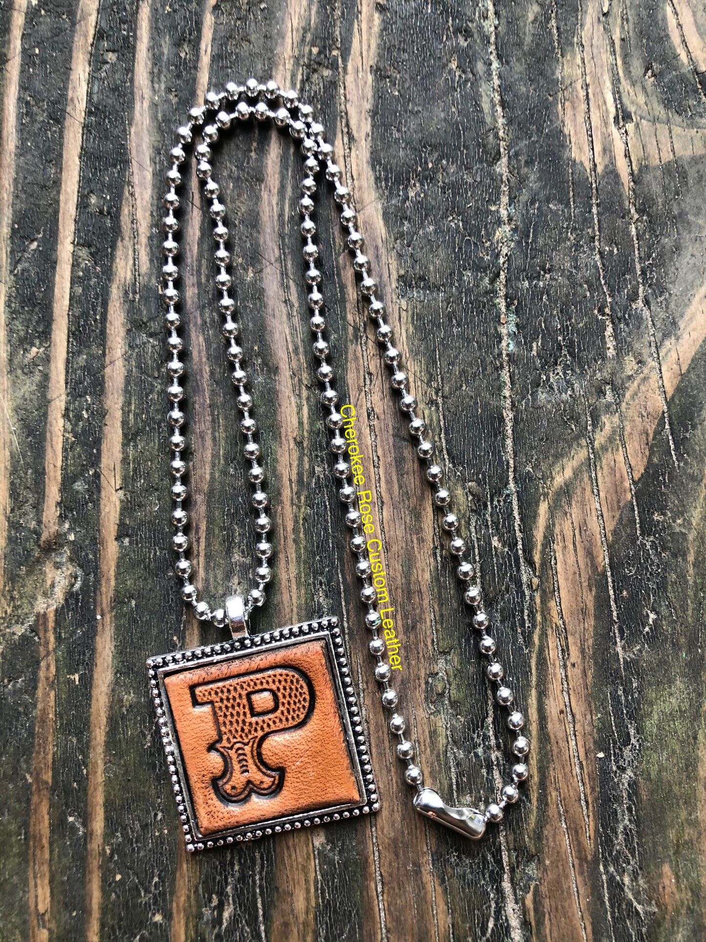 Western Block Letter 'P' Initial Leather Pendant Necklace