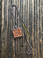 Western Block Letter 'R' Initial Leather Pendant Necklace