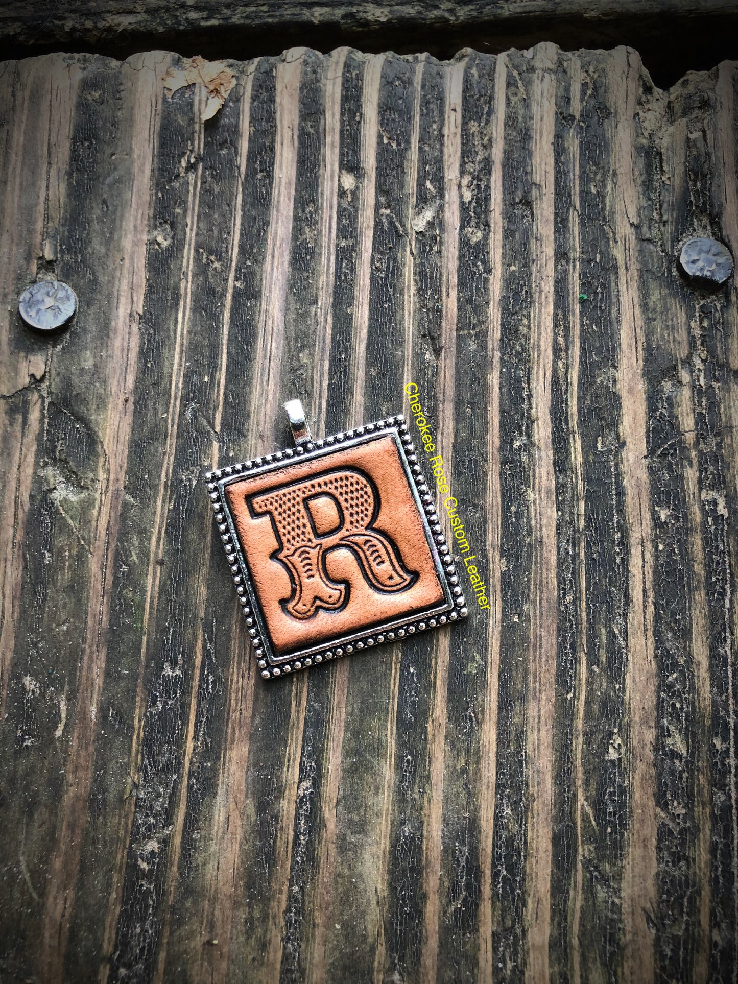 Western Block Letter 'R' Initial Leather Pendant Necklace