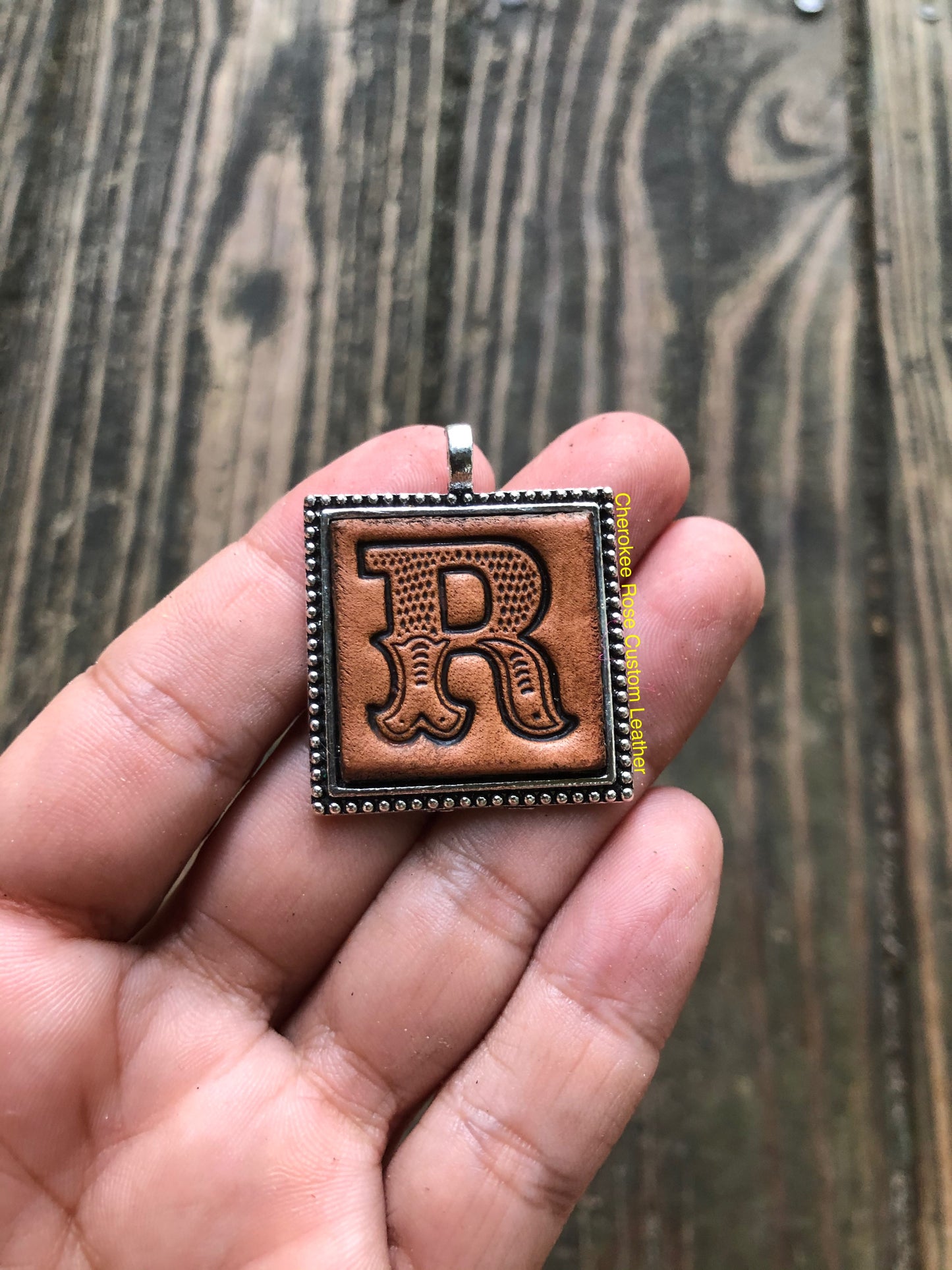 Western Block Letter 'R' Initial Leather Pendant Necklace