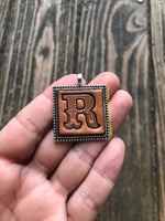 Western Block Letter 'R' Initial Leather Pendant Necklace