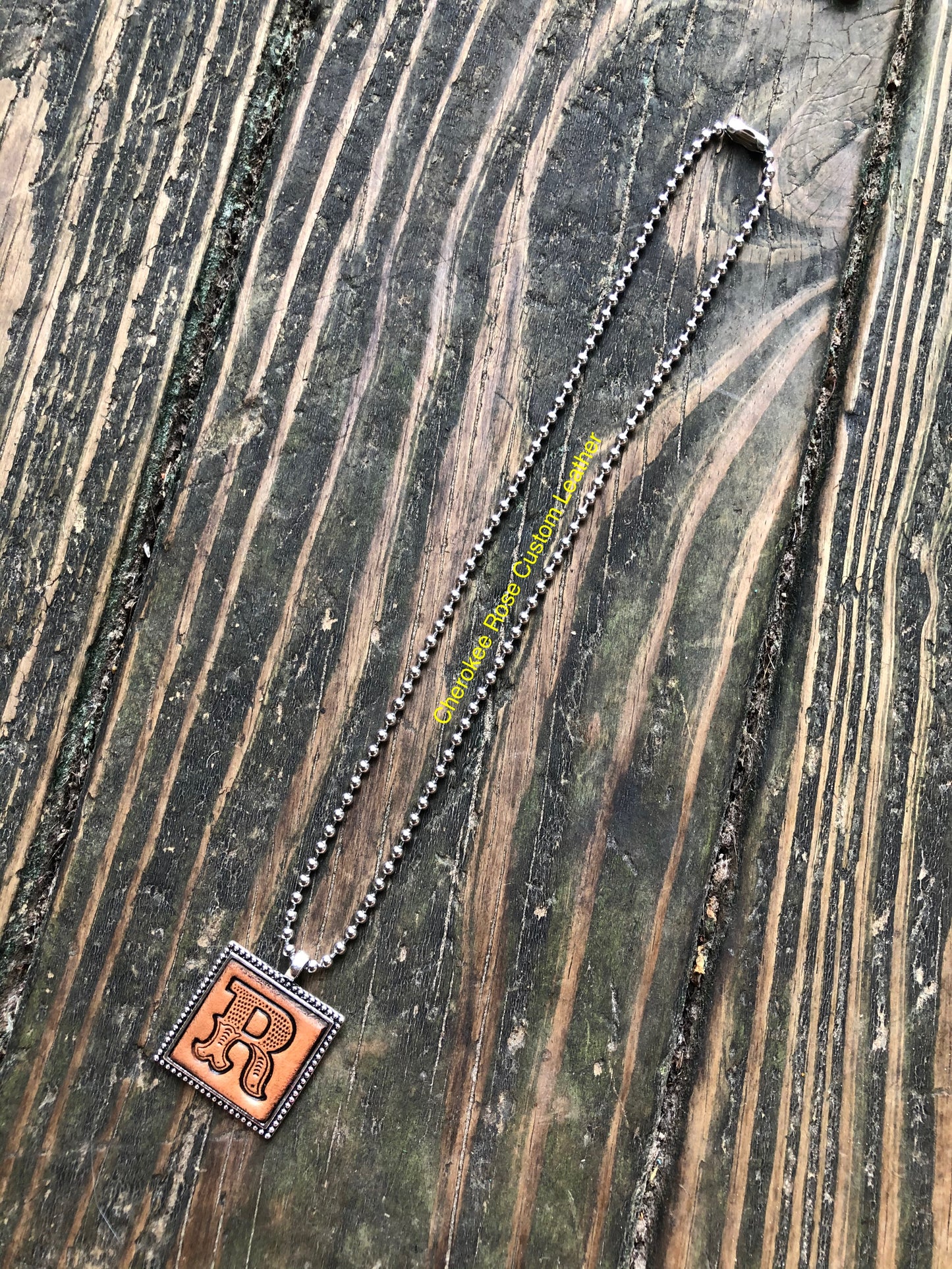 Western Block Letter 'R' Initial Leather Pendant Necklace