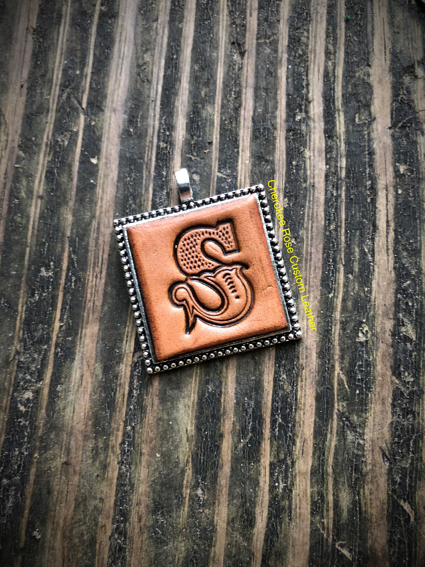 Western Block Letter 'S' Initial Leather Pendant Necklace