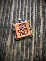 Western Block Letter 'S' Initial Leather Pendant Necklace