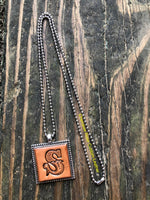 Western Block Letter 'S' Initial Leather Pendant Necklace