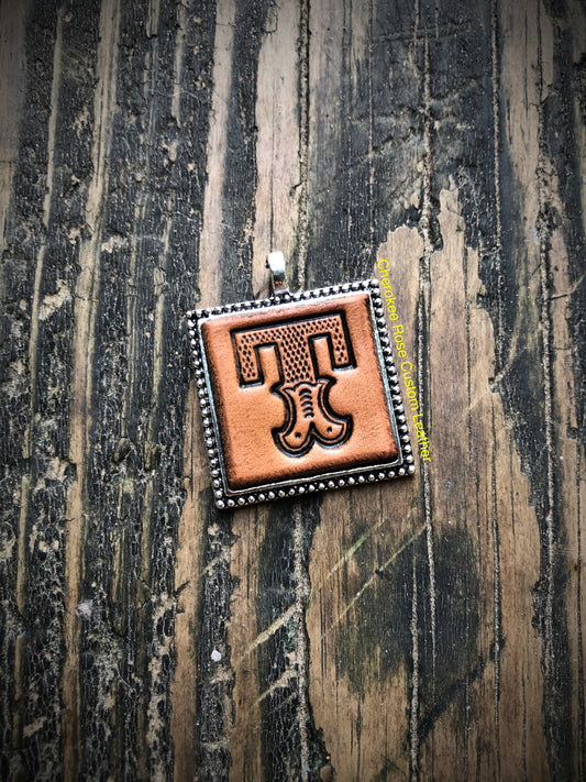Western Block Letter 'T' Initial Leather Pendant Necklace