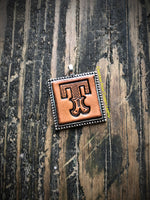 Western Block Letter 'T' Initial Leather Pendant Necklace