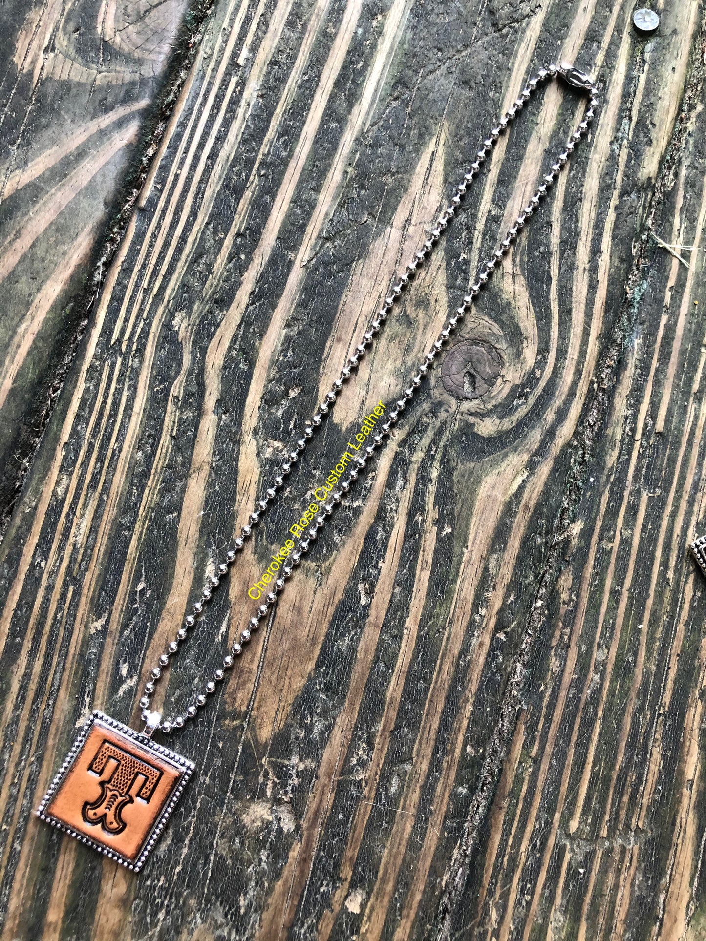 Western Block Letter 'T' Initial Leather Pendant Necklace