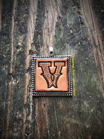 Western Block Letter 'V' Initial Leather Pendant Necklace