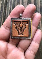 Western Block Letter 'V' Initial Leather Pendant Necklace