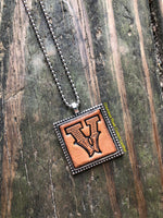 Western Block Letter 'V' Initial Leather Pendant Necklace