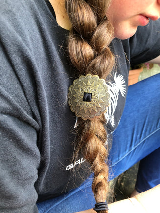 Large Bronze Slotted Concho Hair Tie - Peyote Rose