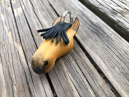 Hand Painted Buckskin Horse Head Leather Keychain
