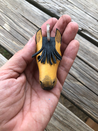 Hand Painted Buckskin Horse Head Leather Keychain