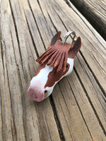 Hand Painted Paint Horse Head Leather Keychain