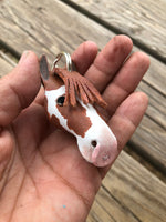 Hand Painted Paint Horse Head Leather Keychain
