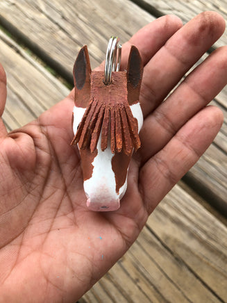 Hand Painted Paint Horse Head Leather Keychain