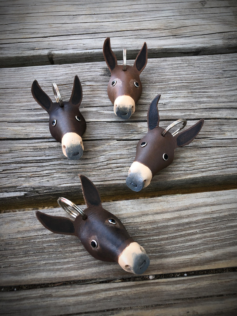 Hand Painted Longear Mule Head Leather Keychain| Cherokee Rose Custom ...