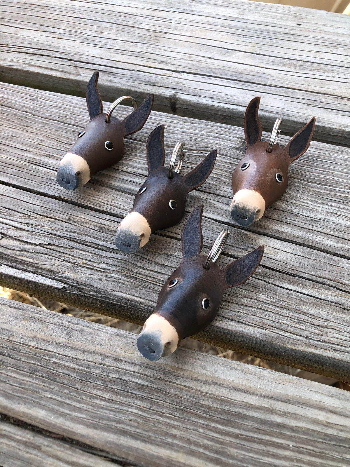 Hand Painted Longear Mule Head Leather Keychain