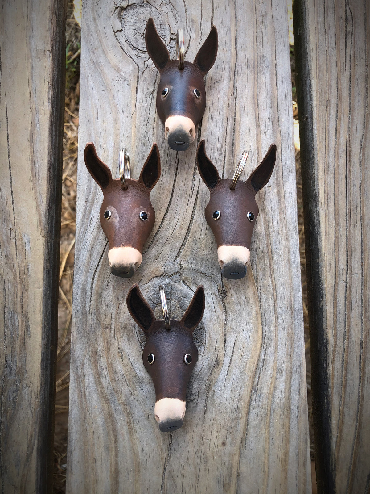 Hand Painted Longear Mule Head Leather Keychain