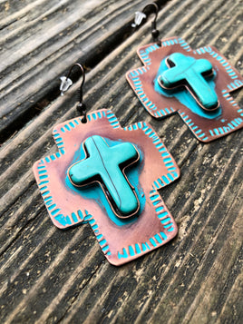 Southwestern Tribal Cross Metal Earrings