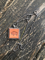 Tribal Bufffalo Stamped Leather Pendant Necklace