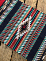 20" x 34" Navy and Red Southwestern Throw Rug