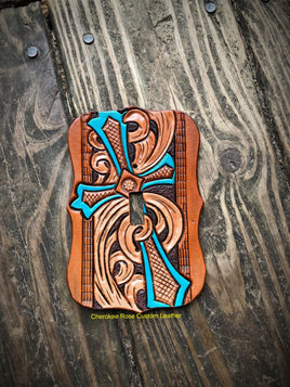Turquoise Painted Cross Single Leather Light Switch Cover - Peyote Rose