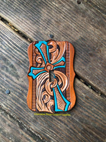 Turquoise Painted Cross Single Leather Light Switch Cover - Peyote Rose