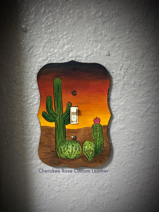Hand Painted Desert Sunset Single Leather Light Switch Cover - Peyote Rose