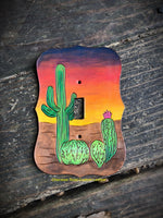 Hand Painted Desert Sunset Single Leather Light Switch Cover - Peyote Rose